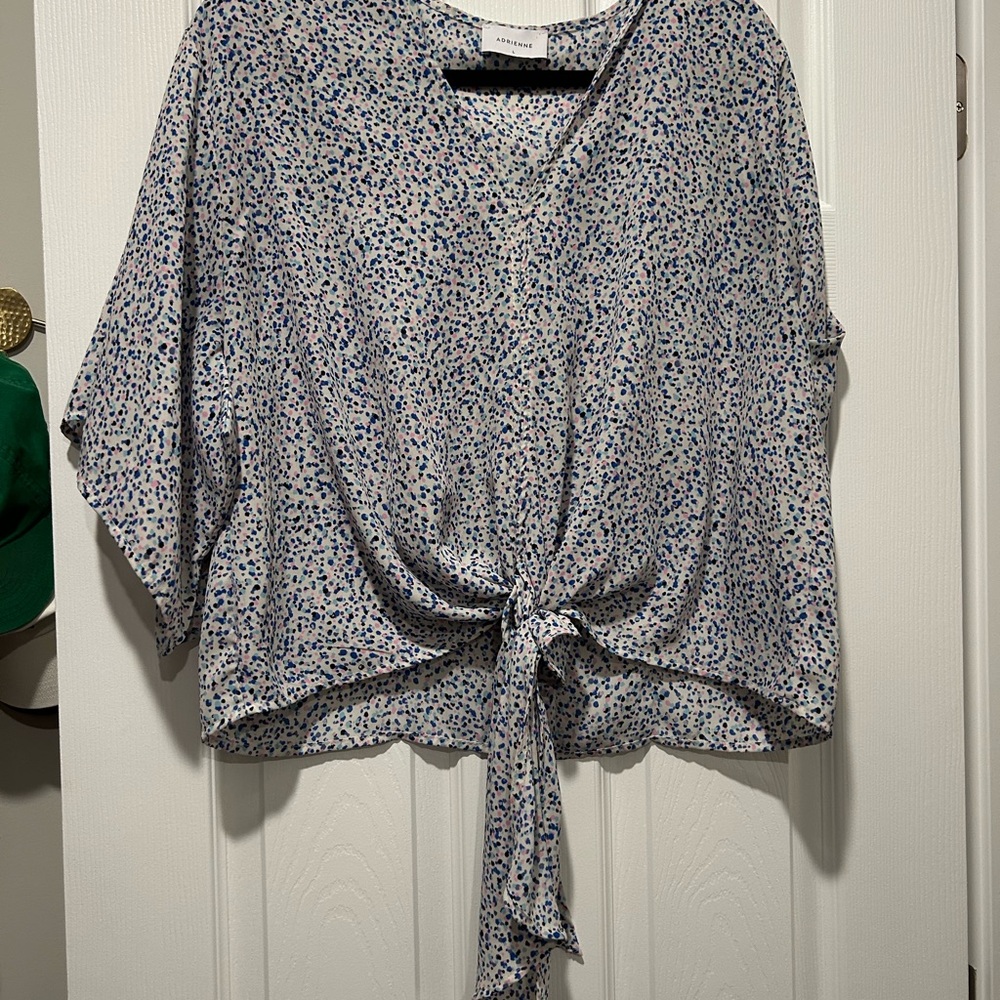 Adrienne Blue and White Tie-Front Blouse